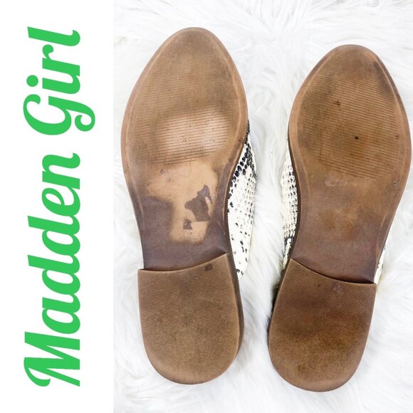 MADDEN GIRL MATTIE PYTHON SNAKE PRINT SLIP ON MULES FLATS WHITE GRAY, SIZE 7 - Picture 6 of 7